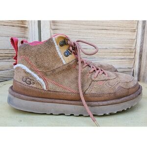UGG Sz 9 Brown Suede Sheepskin Highland Hi Heritage Lace Up Sneaker Boots Cozy